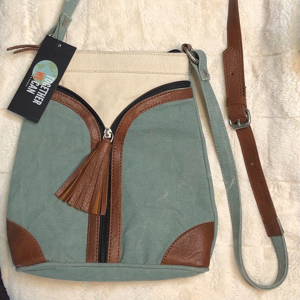 Mona-B handbag, upcycled, re-milled cool crossbody bag, NWT, check this out!